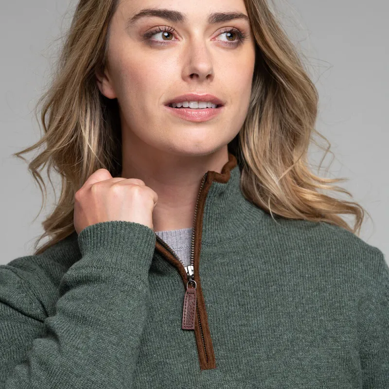 Schoffel Womens Lambswool Aerobloc 1/4 Zip Jumper Cedar Green-2